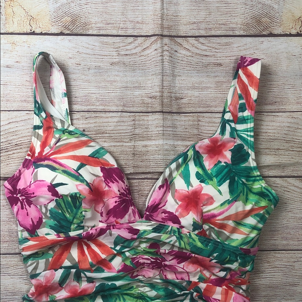Contours by Coco‎ Reef Tropical Floral Ruched One-Piece in Pink & Green - Picture 5 of 11